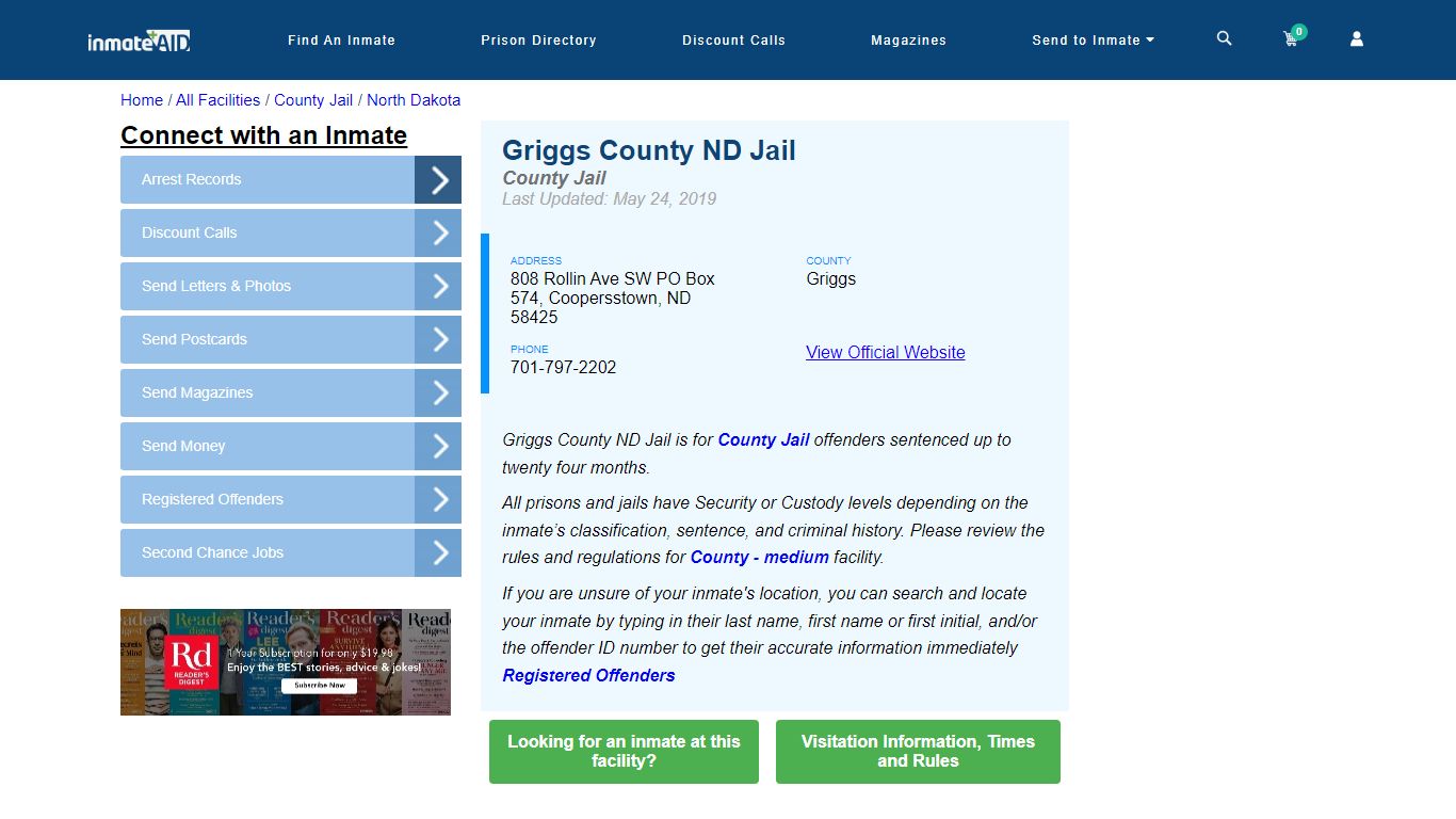 Griggs County ND Jail - Inmate Locator