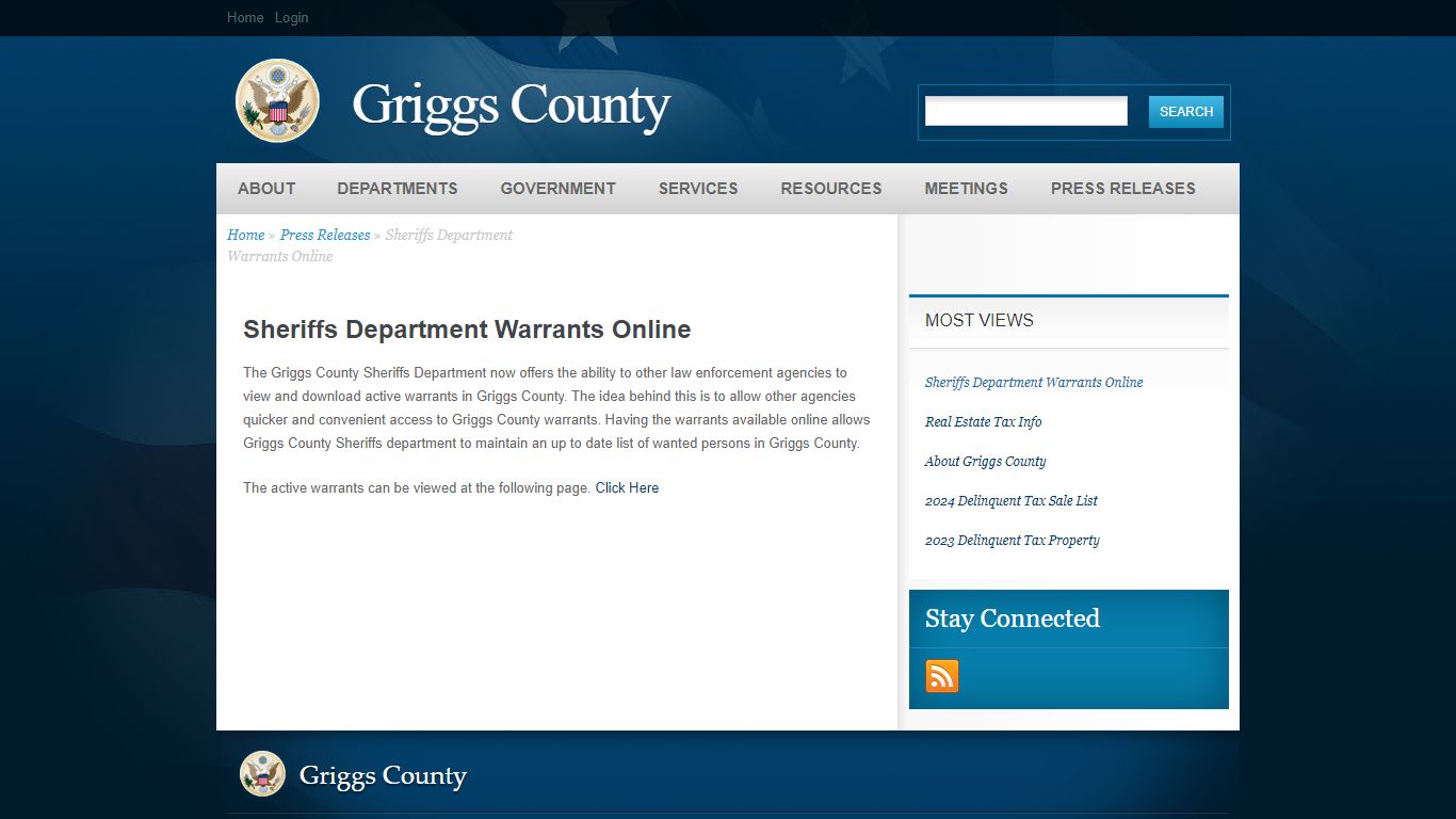 Sheriffs Department Warrants Online | Griggs County